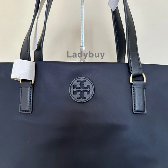 ❇️NWT Tory Burch Ella Nylon Tote Large Travel Shoulder Bag In Black - Picture 3 of 8